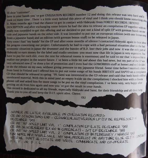 Various : No Speed Limit Volume One Compilation E.P. (7", EP, Comp)