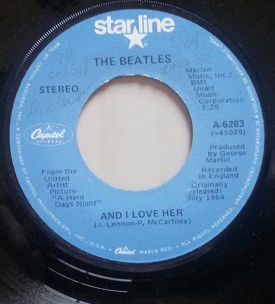The Beatles : And I Love Her (7", Single, Mono, RE)