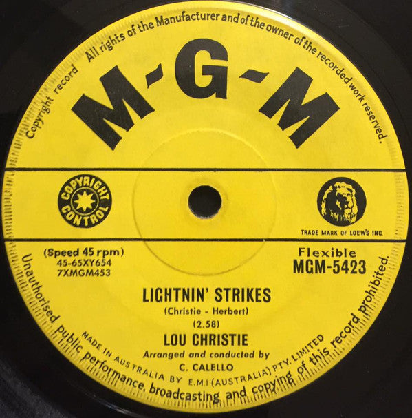 Lou Christie : Lightnin' Strikes (7", Single)