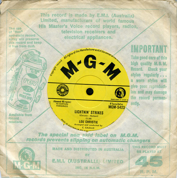 Lou Christie : Lightnin' Strikes (7", Single)