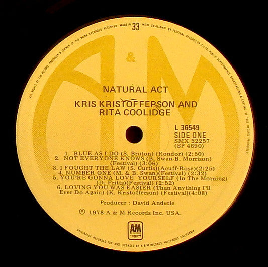 Kris Kristofferson & Rita Coolidge : Natural Act (LP, Album)