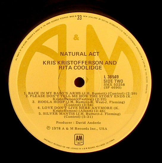Kris Kristofferson & Rita Coolidge : Natural Act (LP, Album)