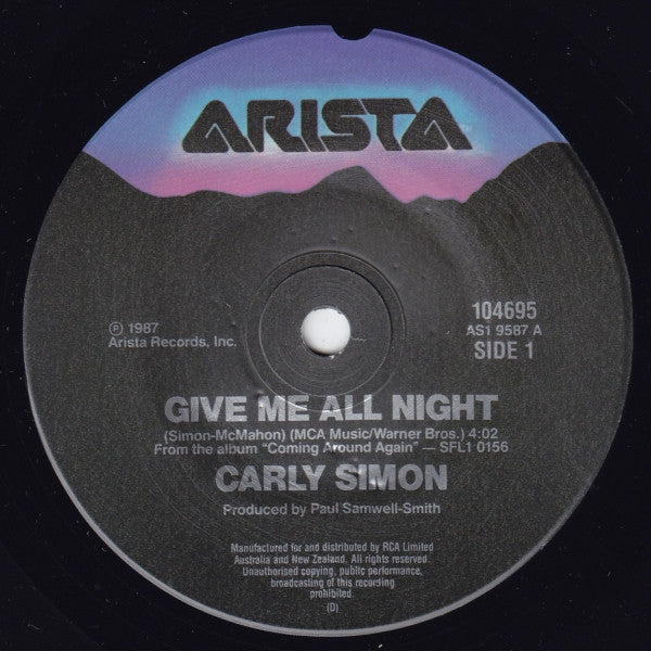 Carly Simon : Give Me All Night (7", Single)
