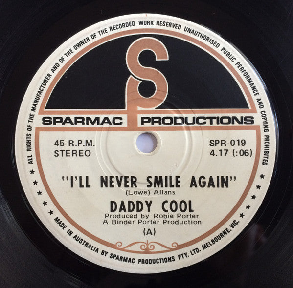 Daddy Cool (5) : I'll Never Smile Again (7", Single)