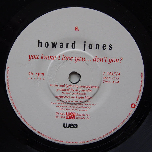 Howard Jones : You Know I Love You ... Don't You? (7", Single)