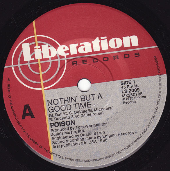Poison (3) : Nothin' But A Good Time (7", Single)