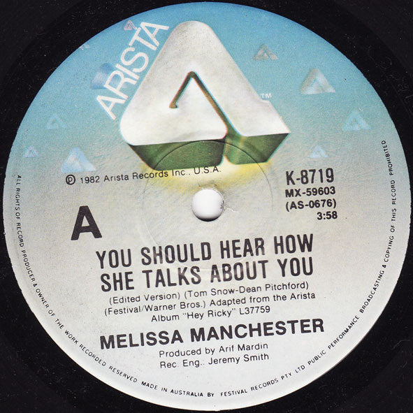 Melissa Manchester : You Should Hear How She Talks About You (7")