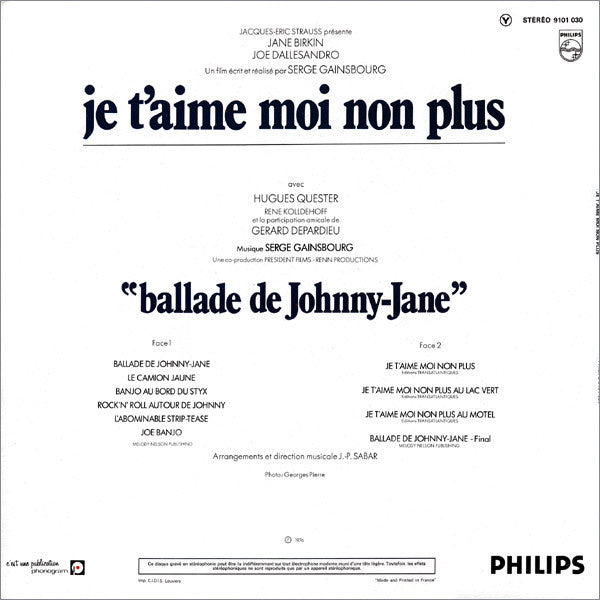 Serge Gainsbourg : Je T'aime Moi Non Plus (Bande Originale Du Film De Serge Gainsbourg) (LP, Album, RE, RP, Ⓨ -)