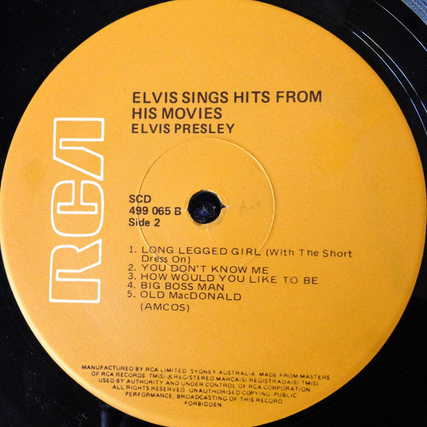 Elvis Presley : Elvis Sings Hits From His Movies (LP, Comp, RE, Ora)
