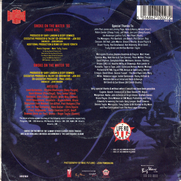 Rock Aid Armenia : Smoke On The Water '90 (7", Single, Ltd)