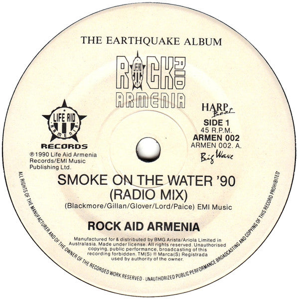 Rock Aid Armenia : Smoke On The Water '90 (7", Single, Ltd)