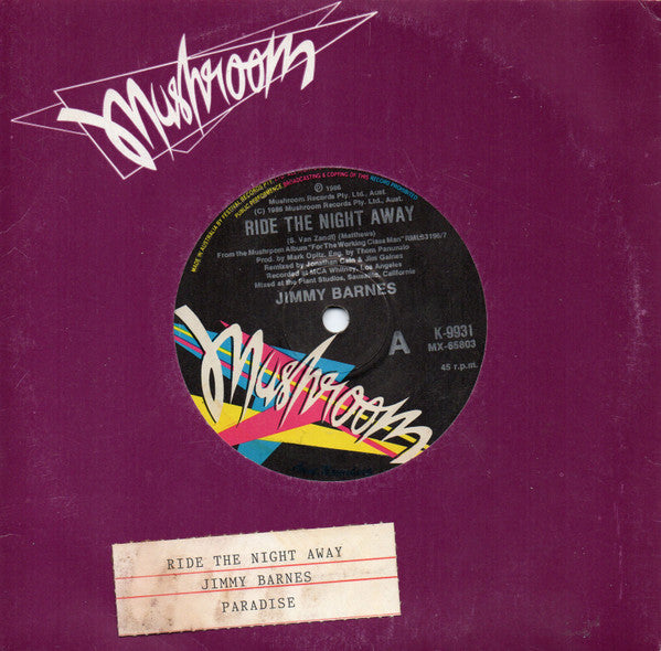 Jimmy Barnes : Ride The Night Away (7", Single)