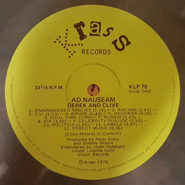 Derek & Clive : Ad Nauseam (LP, Album, Mar)