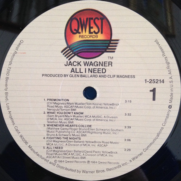 Jack Wagner : All I Need (LP, Album, All)