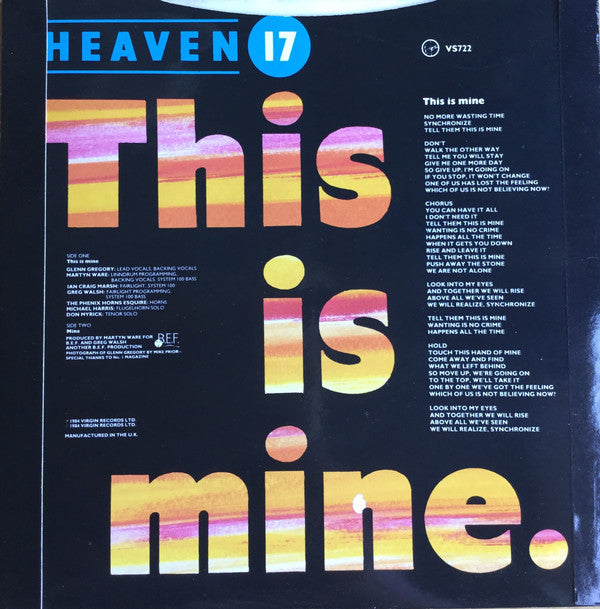 Heaven 17 : This Is Mine (7", Single, Pap)