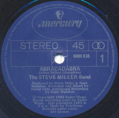 Steve Miller Band : Abracadabra (7", Single)
