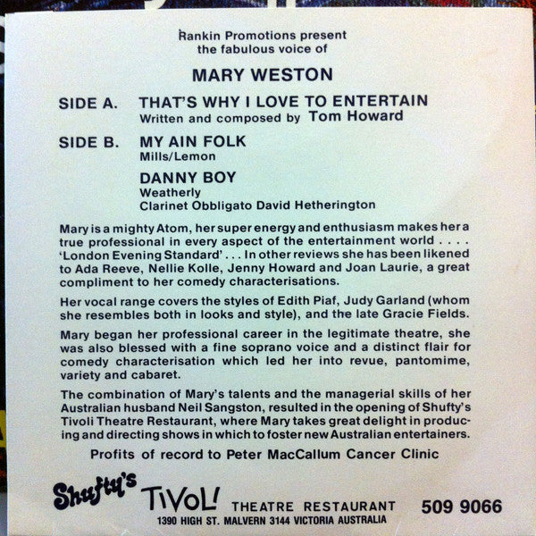 Mary Weston : That's Why I Love To Entertain (7")