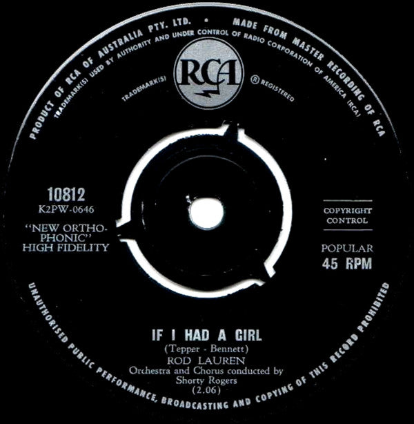 Rod Lauren : If I Had A Girl (7", Single)