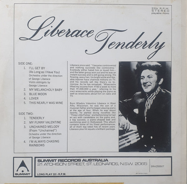 Liberace : Tenderly (LP, Album)