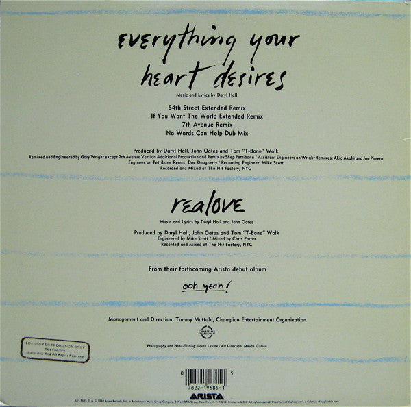 Daryl Hall & John Oates : Everything Your Heart Desires (12")