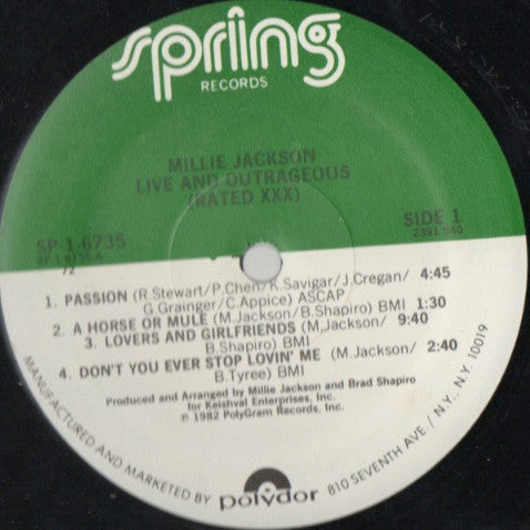 Millie Jackson : "Live And Outrageous" (Rated XXX) (LP, Album, 72)