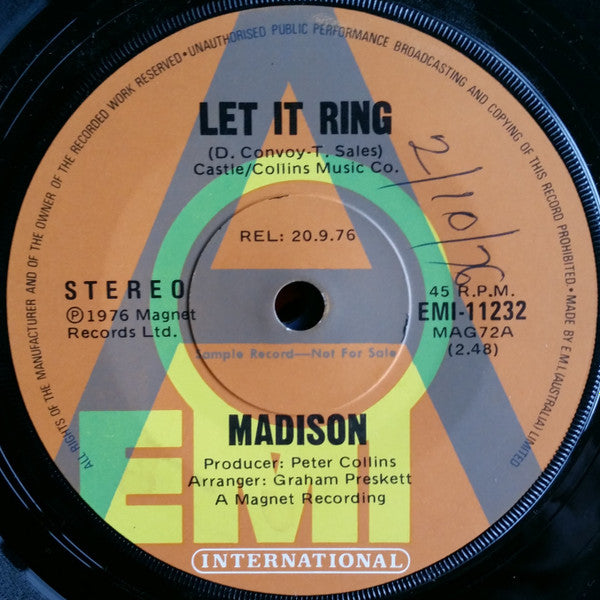 Madison (23) : Let It Ring (7&quot;, Single, Promo)