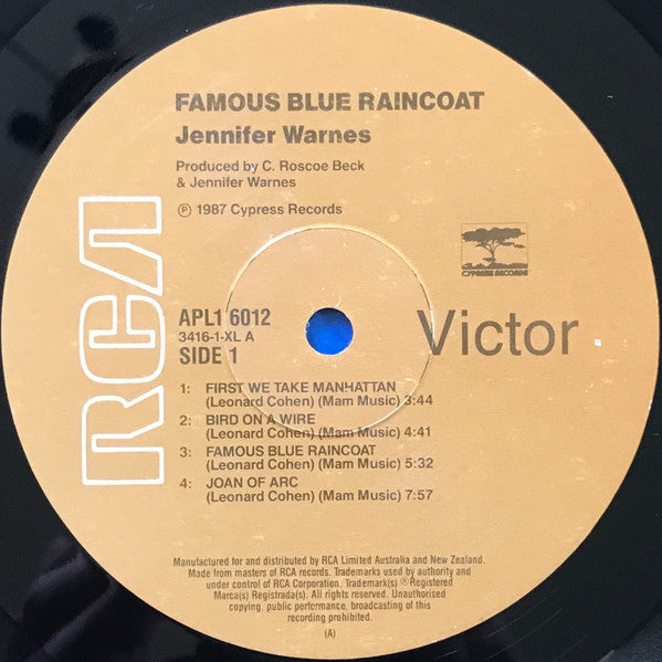 Jennifer Warnes : Famous Blue Raincoat (The Songs Of Leonard Cohen) (LP, Album)