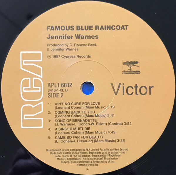 Jennifer Warnes : Famous Blue Raincoat (The Songs Of Leonard Cohen) (LP, Album)