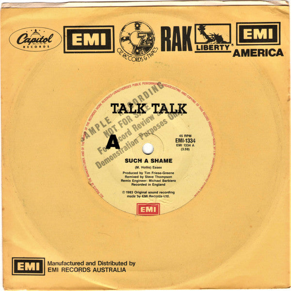 Talk Talk : Such A Shame (7&quot;, Single, Promo)