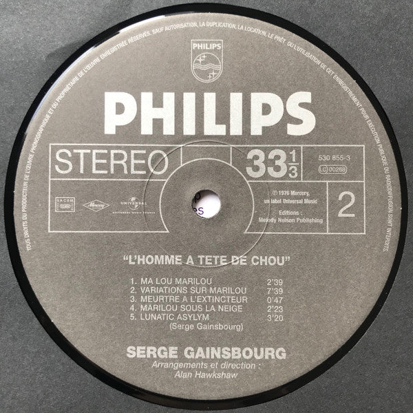 Serge Gainsbourg : L'Homme À Tête De Chou (LP, Album, RE, 180)