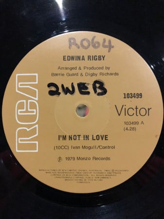 Edwina Rigby : I&#39;m Not In Love (7&quot;, Single)