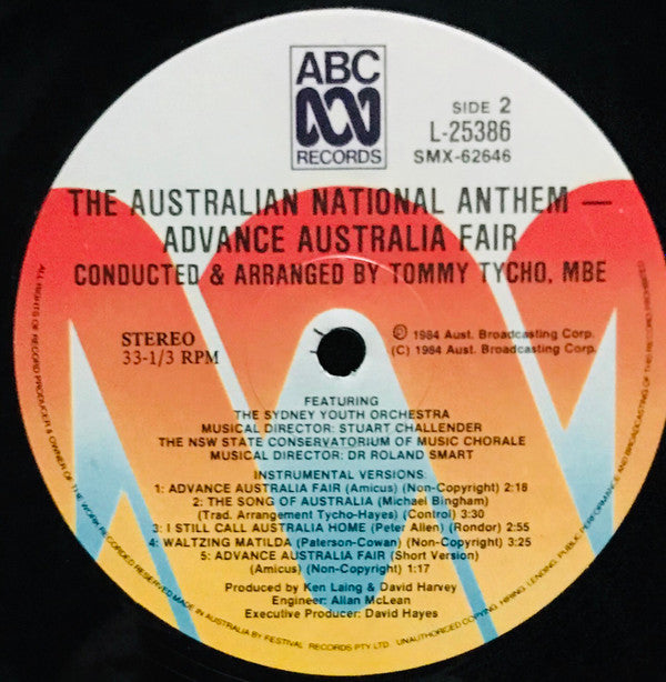 The Sydney Youth Orchestra & The NSW State Conservatorium Of Music Chorale Conducted & Arranged By Tommy Tycho : The Australian National Anthem: Advance Australia Fair (LP)