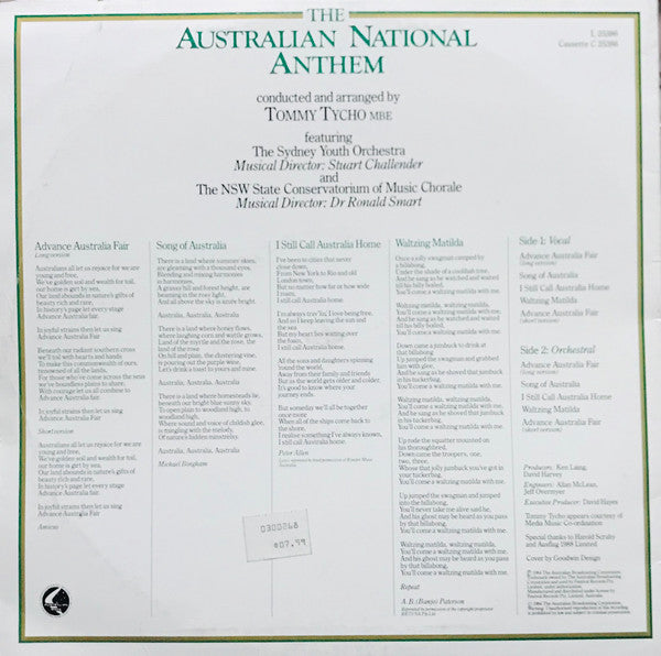 The Sydney Youth Orchestra & The NSW State Conservatorium Of Music Chorale Conducted & Arranged By Tommy Tycho : The Australian National Anthem: Advance Australia Fair (LP)