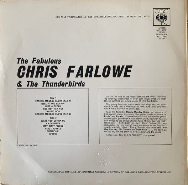 Chris Farlowe & The Thunderbirds : The Fabulous Chris Farlowe (LP, Album)