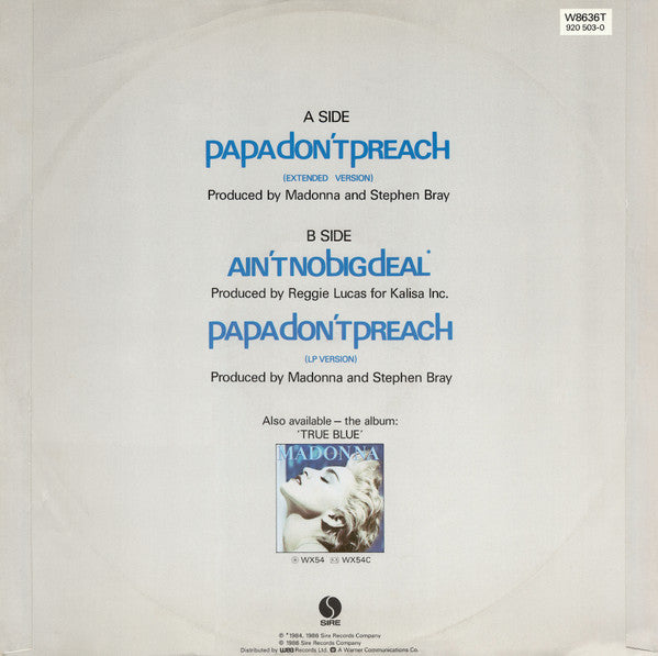 Madonna : Papa Don't Preach (12", Single, PRS)
