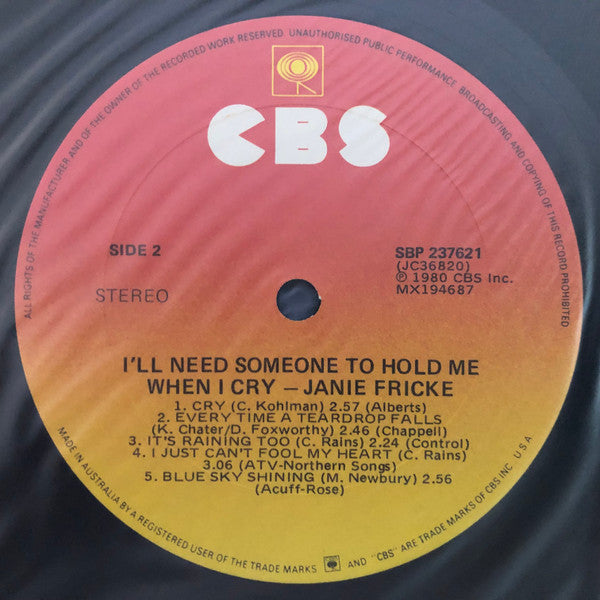 Janie Fricke : I'll Need Someone To Hold Me When I Cry (LP)