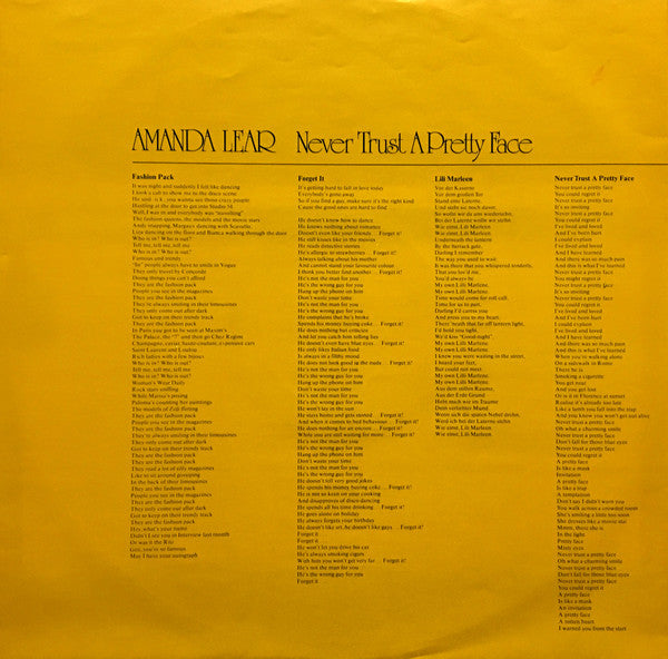 Amanda Lear : Never Trust A Pretty Face (LP, Album)