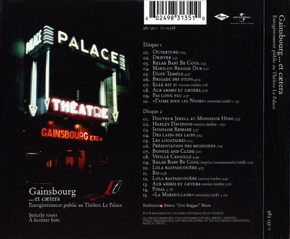 Serge Gainsbourg : ... Et Cætera - Enregistrement Public Au Théâtre Le Palace (2xCD, Album, Mixed, Dig)