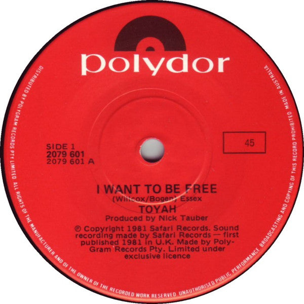 Toyah (3) : I Want To Be Free (7", Single)