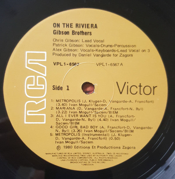 Gibson Brothers : On The Riviera (LP, Album)