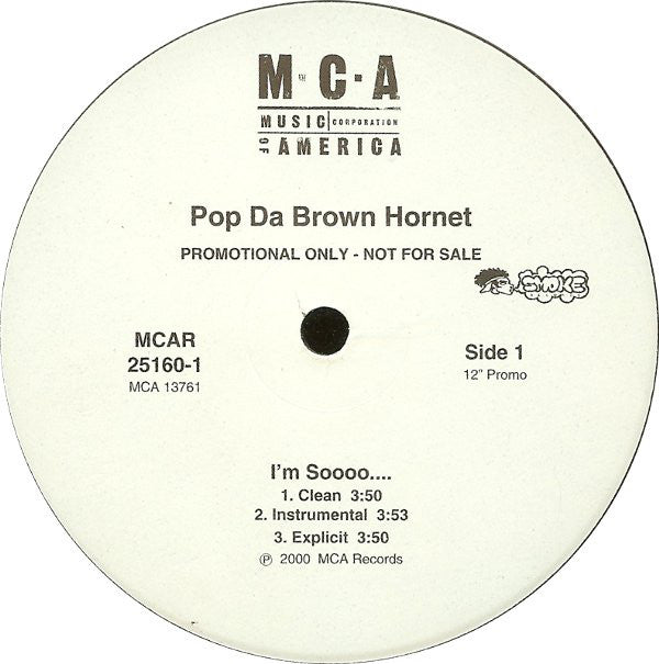 Pop Da Brown Hornet : I&#39;m Sooo... / Sun Neva Chill (12&quot;, Promo)