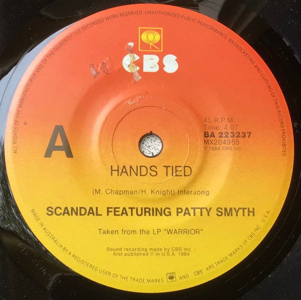 Scandal (4) Featuring Patty Smyth : Hands Tied (7", Single)