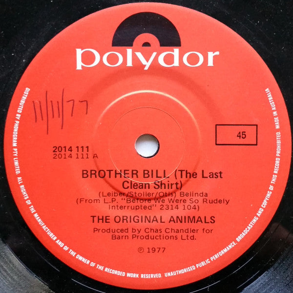 The Animals : Brother Bill (The Last Clean Shirt) (7", Single)