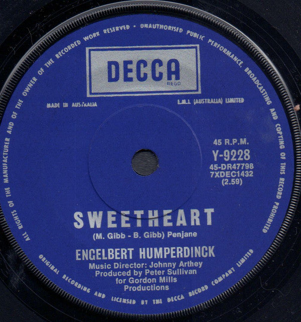 Engelbert Humperdinck : Sweetheart / Born To Be Wanted (7&quot;, Single)