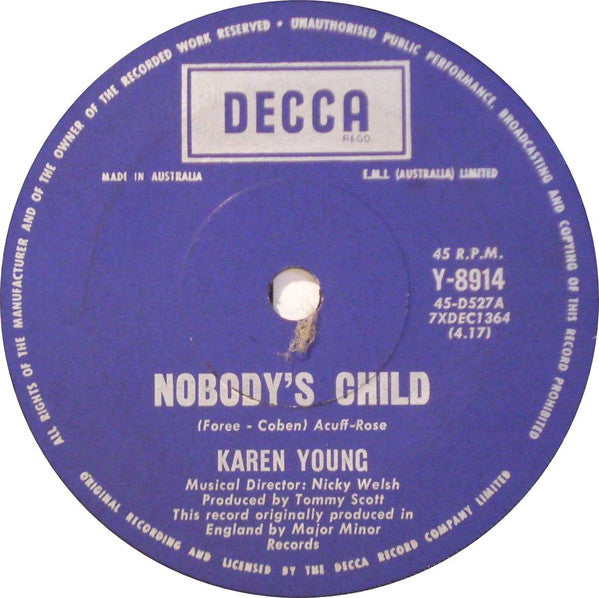 Karen Young (2) : Nobody's Child / Send Me The Pillow That You Dream On (7", Single)