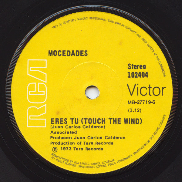 Mocedades : Eres Tu (Touch The Wind) / Touch The Wind (Eres Tu) (7&quot;, Single)