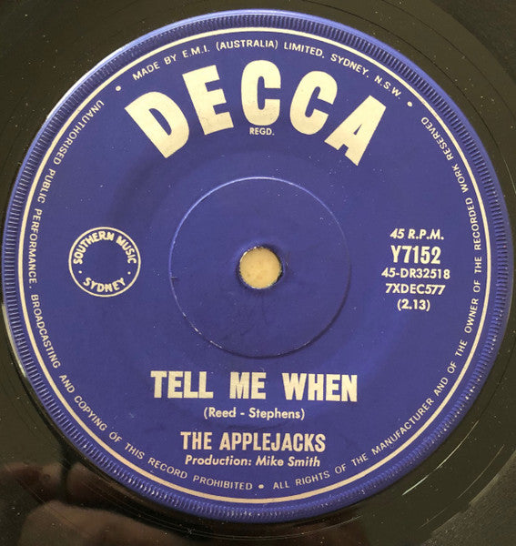 The Applejacks : Tell Me When (7", Single)