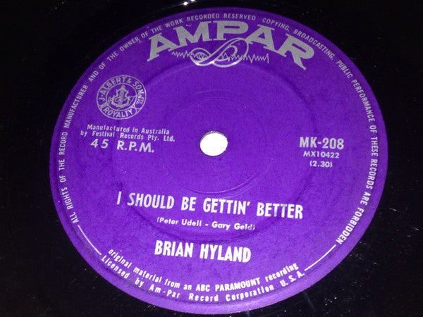 Brian Hyland : Ginny Come Lately / I Should Be Gettin' Better (7", Single)