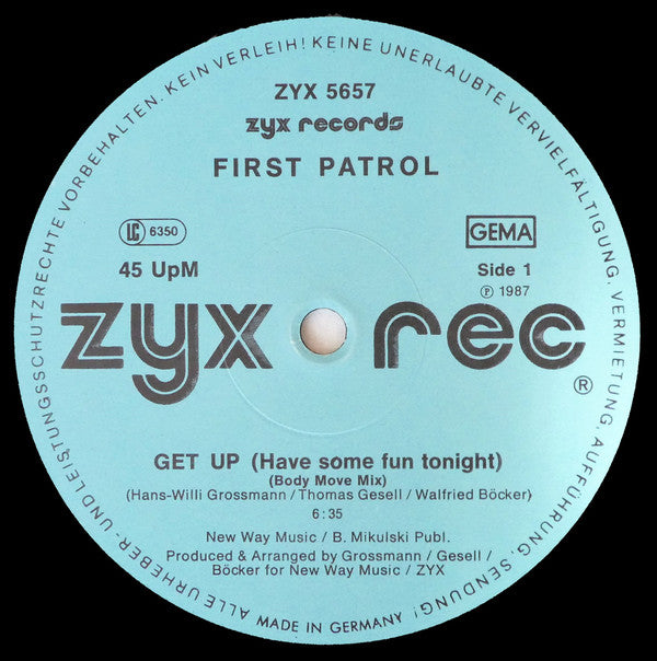 First Patrol : Get Up (Have Some Fun Tonight) (12", Maxi)