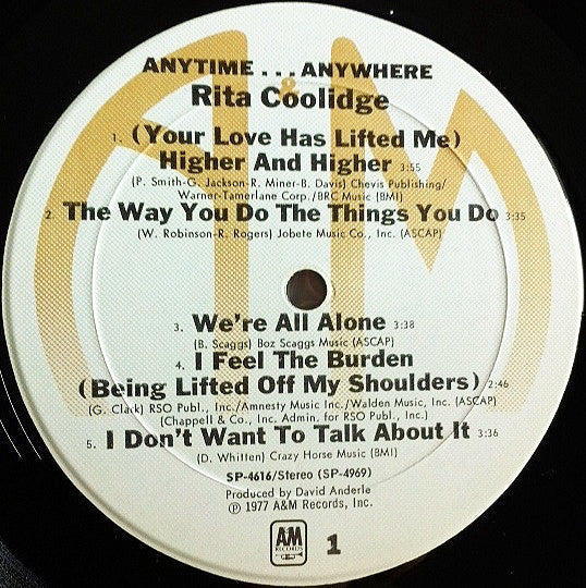 Rita Coolidge : Anytime... Anywhere (LP, Album, RP, Mon)